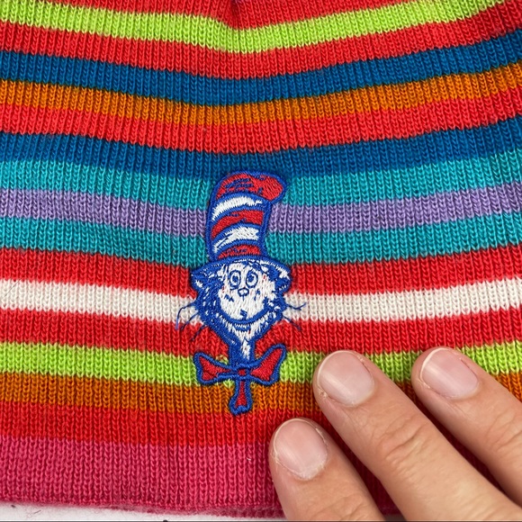 The Cat In The Hat Colorful Orange Red Stripe Hat Beanie Girl 7-14 - Picture 2 of 9
